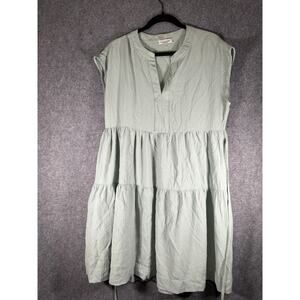 Calvin Klein Dress Women 10 Green Sage Sleeveless‎ Tiered Tie Waist Summer